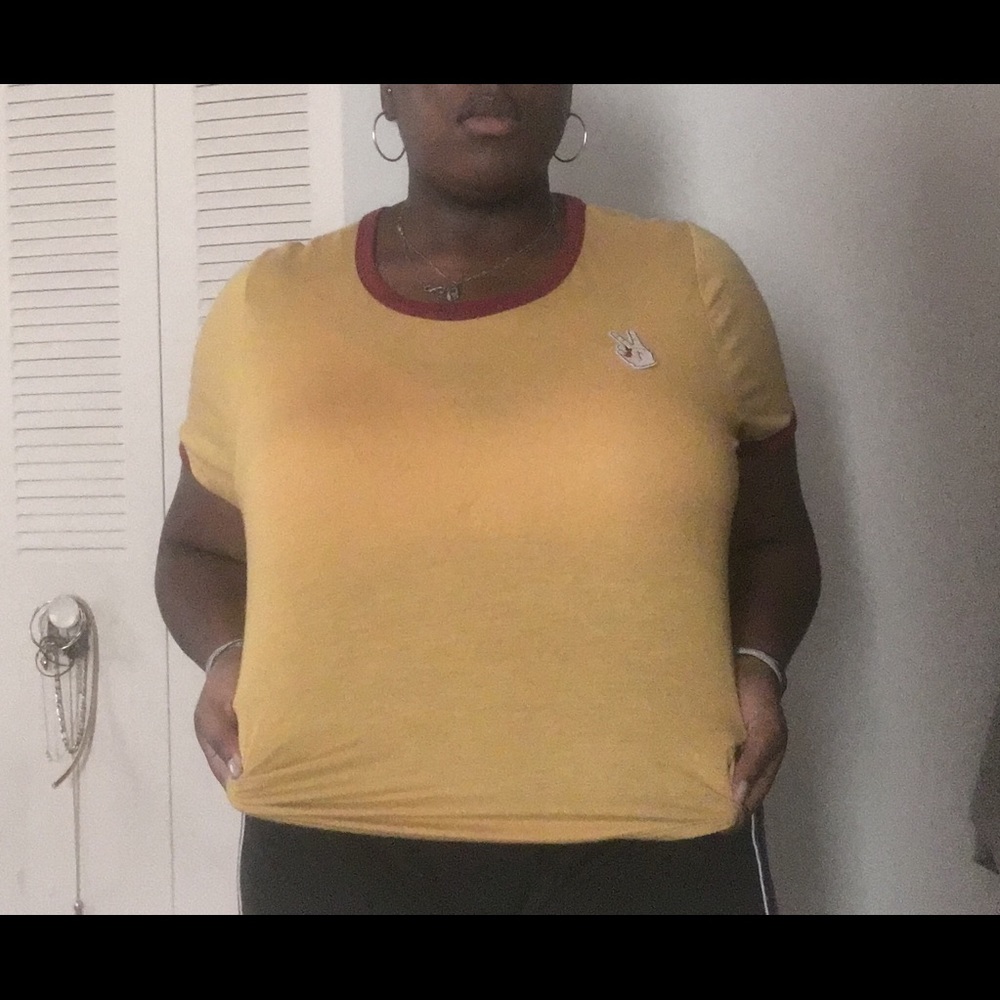 mustard yellow and maroon embroidery top